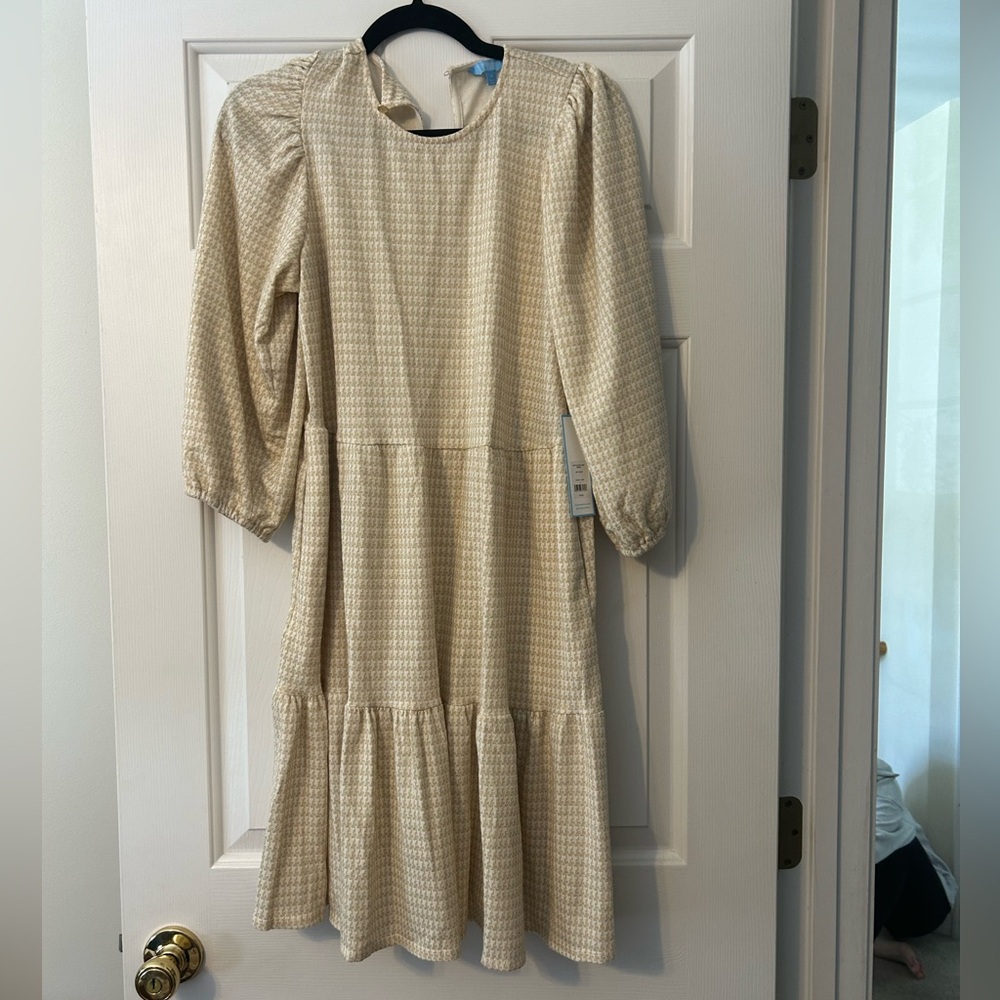Draper James Gold and White Holiday Dress